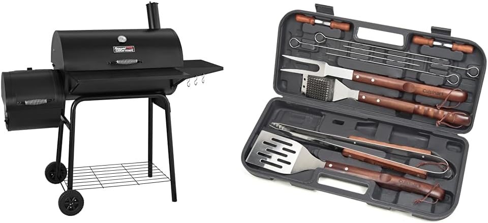 CC1830S 30" BBQ Charcoal Grill and Offset Smoker | 811 Square Inch cooking surface, Outdoor for Camping | Black(Grill  Smoker)