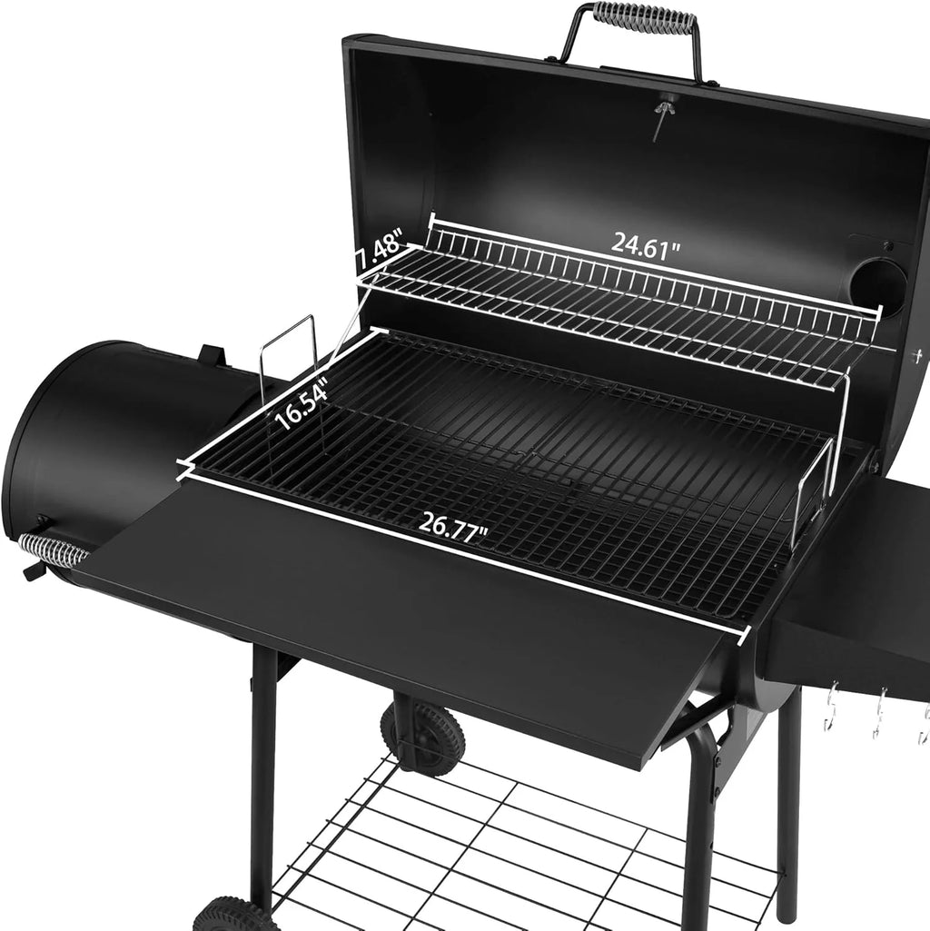 CC1830S 30" BBQ Charcoal Grill and Offset Smoker | 811 Square Inch cooking surface, Outdoor for Camping | Black(Grill  Smoker)