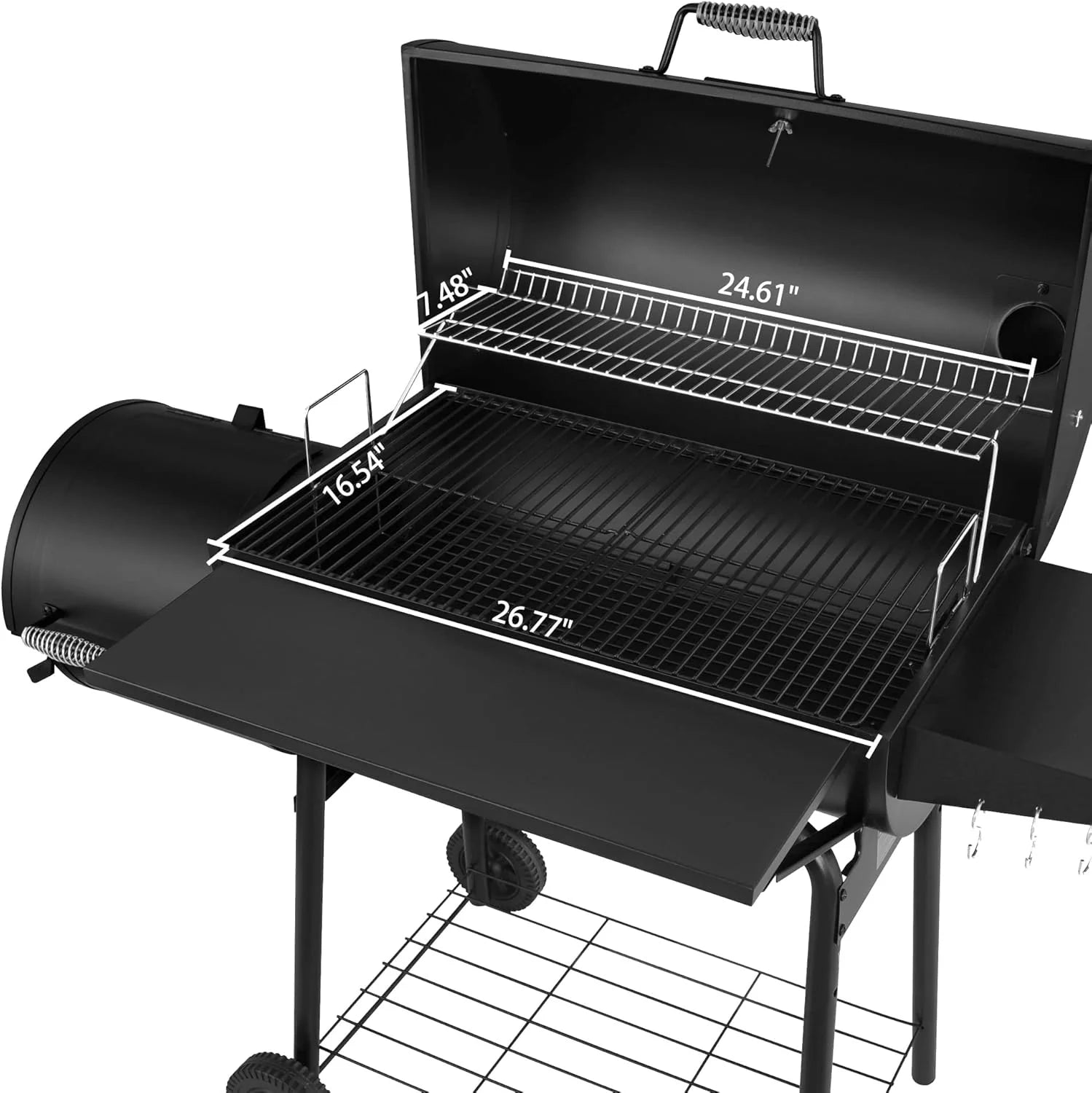 CC1830S 30" BBQ Charcoal Grill and Offset Smoker | 811 Square Inch cooking surface, Outdoor for Camping | Black(Grill  Smoker)