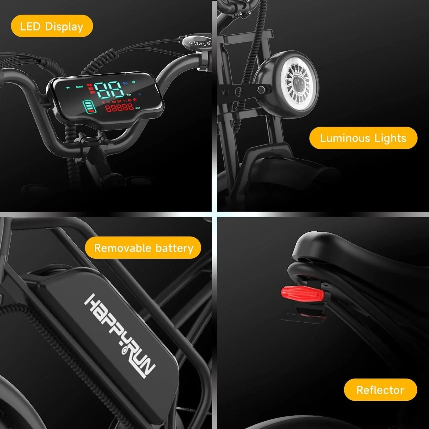 Happyrun Electric Bike for Adults 20" Fat tire with 750W Motor Ebike 48V 18AH Removable Battery 20MPH  68 Miles