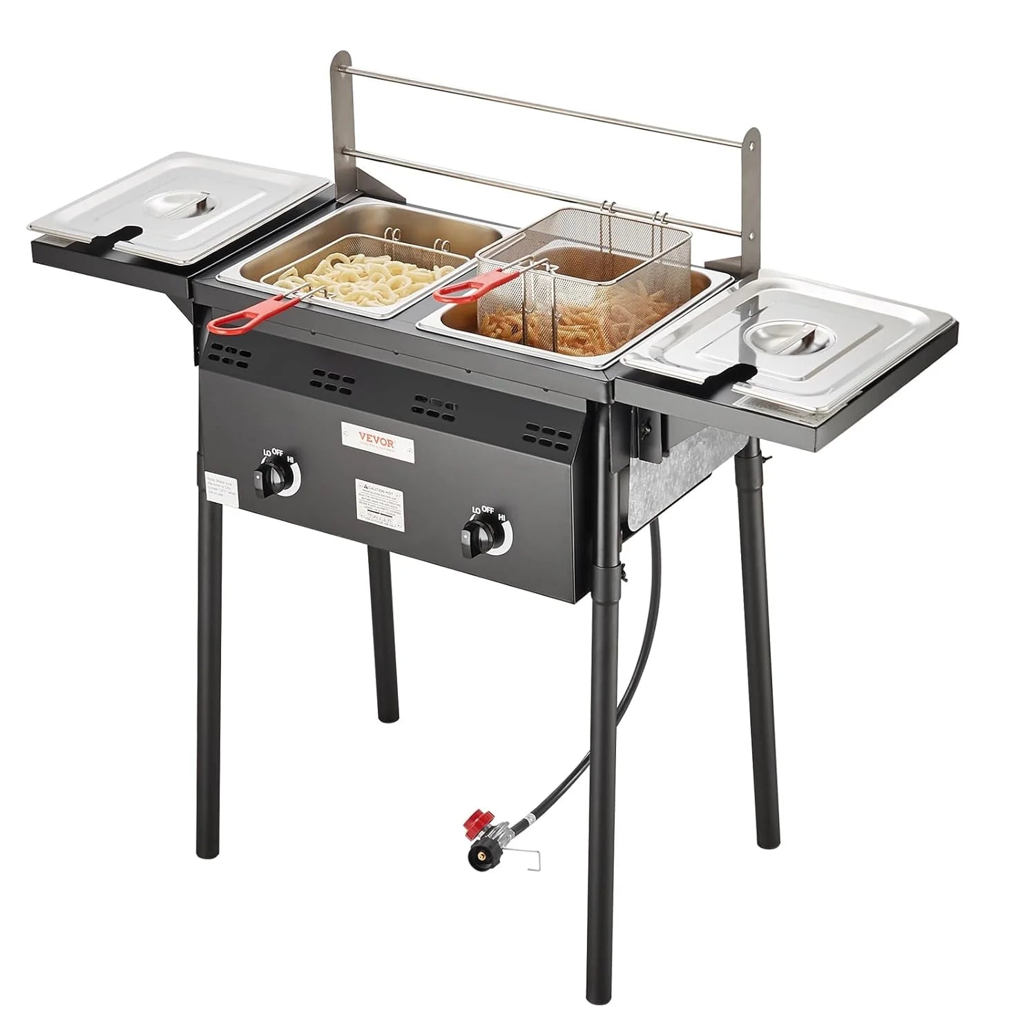 Outdoor Dual Burner Propane Fryer, 16-Gallon Stainless Steel with Basket  Thermometer