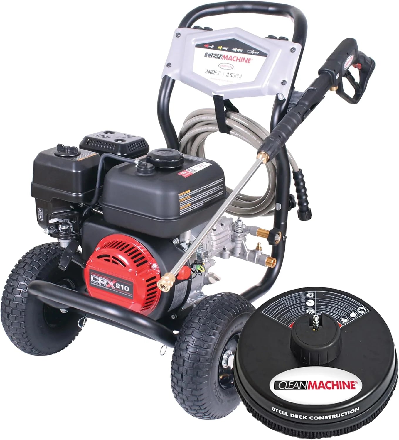 Cleaning CM61083 Clean Machine 3400 PSI Gas Pressure Washer, 2.5 GPM, CRX Engine, Includes Spray Gun and Wand, 4 QC Nozzle Tips, 5/16-in. x 25-ft. MorFlex Hose.(3500 PSI Kohler SH270)