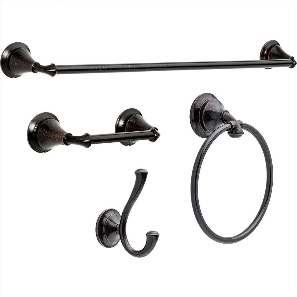 4-Piece Bath Hardware Set with 24 in. Towel Bar, Toilet Paper Holder, Towel Ring, Towel Hook in Champagne Bronze(4-Piece Accessory Kit/Champagne Bronze)
