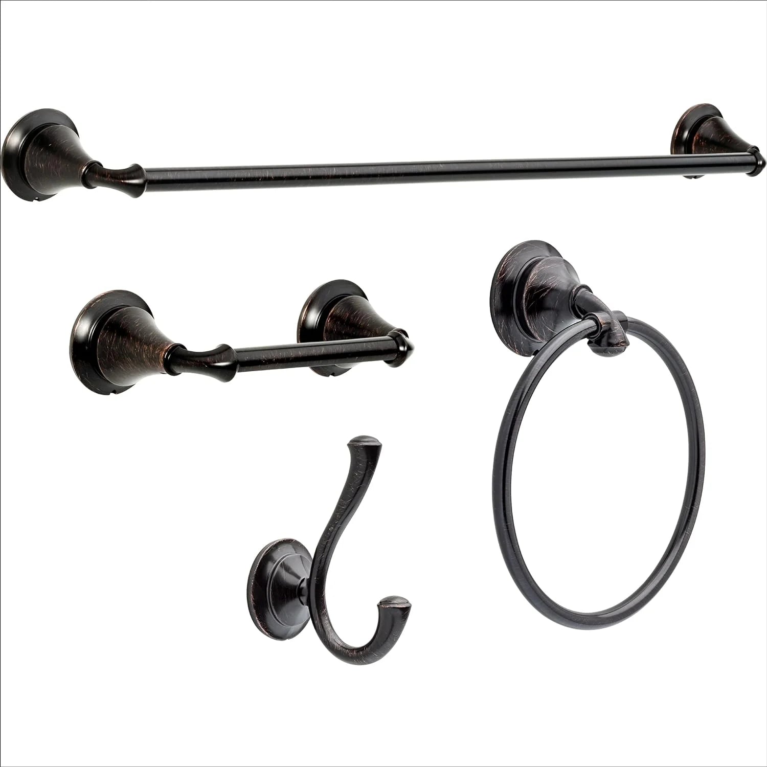 4-Piece Bath Hardware Set with 24 in. Towel Bar, Toilet Paper Holder, Towel Ring, Towel Hook in Champagne Bronze(4-Piece Accessory Kit/Champagne Bronze)