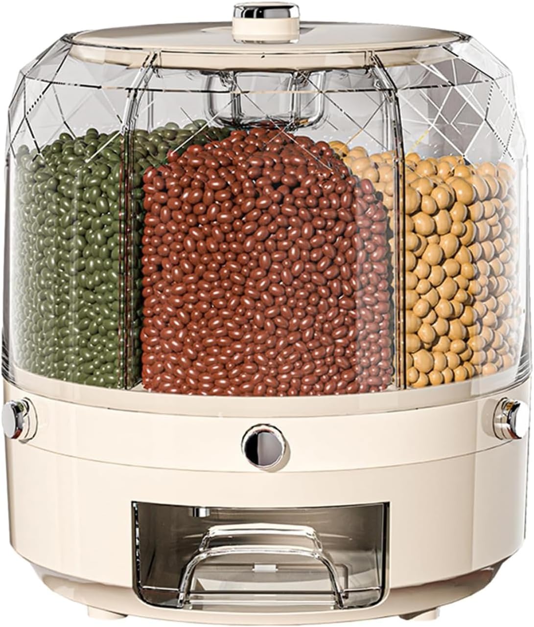 360° rotating circular dry food container, transparent grain and red bean divider, with 6 compartments, grain divider box