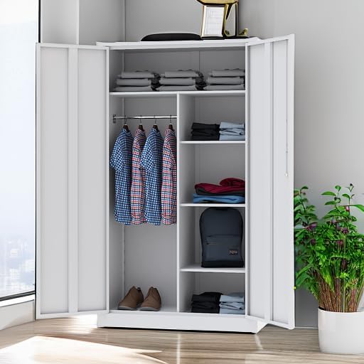 Metal Storage Cabinets Locker with Lock Door, 72'' Clothing Coat Steel Storage Freestanding Wardrobe for Office, Home, School, Employee,Gym,Fire Department (1PC-Black)(Black)