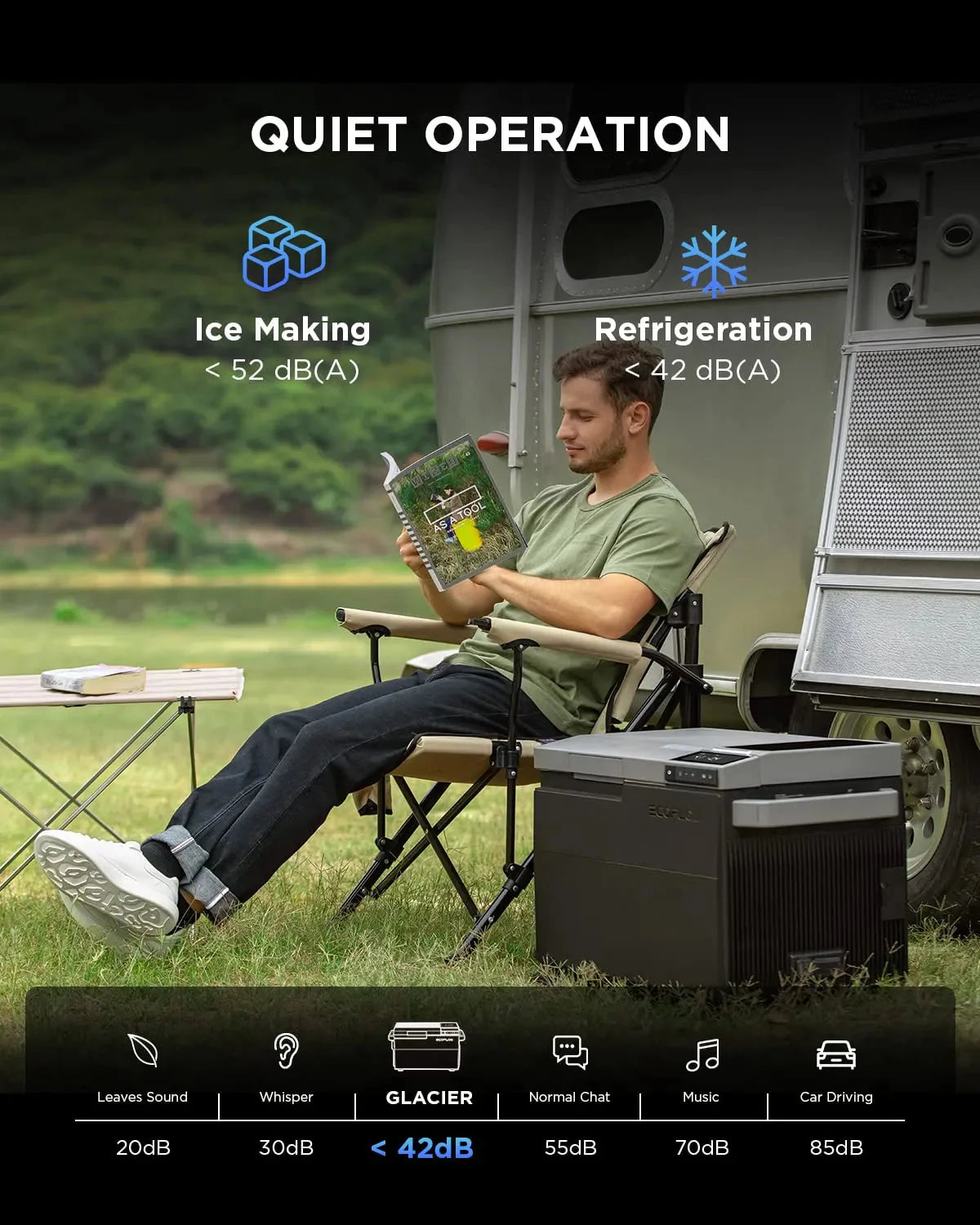Car Refrigerator, 40 Qt(38L) Portable Refrigerator, Electric Cooler with Ice Maker, Dual Zone WIFI APP Control(-13~50), 12/24V DC/AC For Camping, Travel, Fishing, Outdoor, Truck(GLACIER)