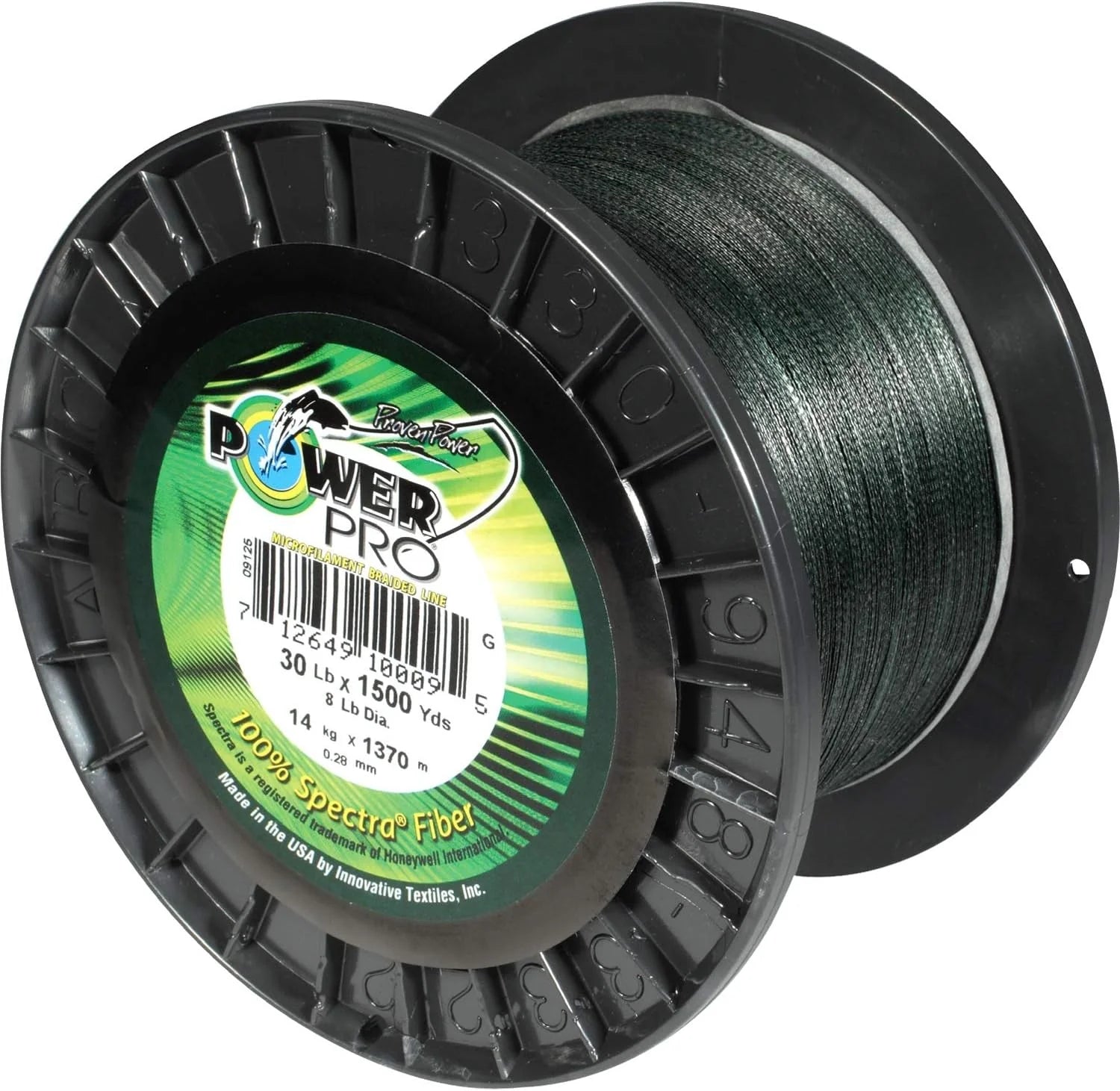 Fiberglass braided fishing line, dark green, length 1500 feet / 65 pounds of force