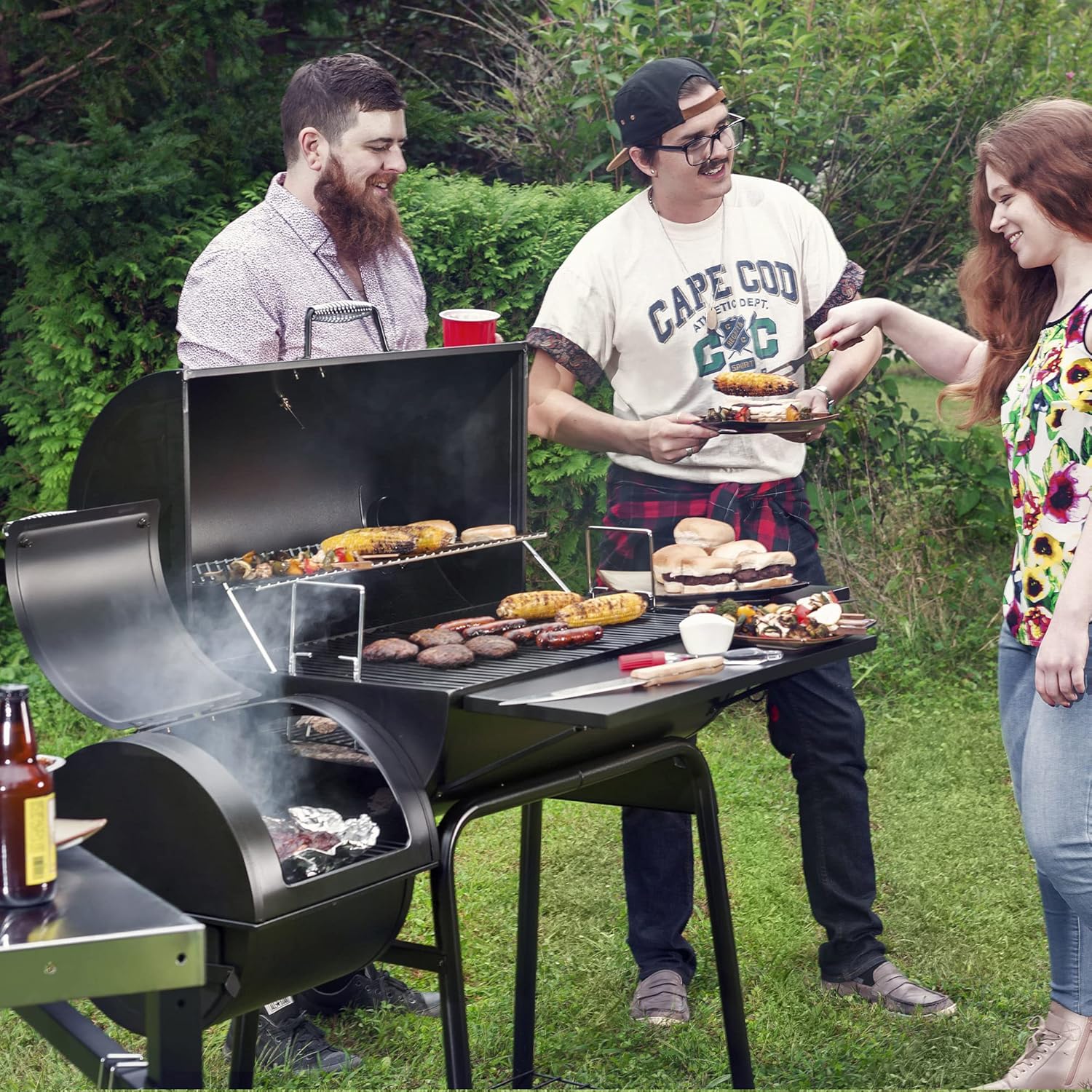 CC1830S 30" BBQ Charcoal Grill and Offset Smoker | 811 Square Inch cooking surface, Outdoor for Camping | Black(Grill  Smoker)