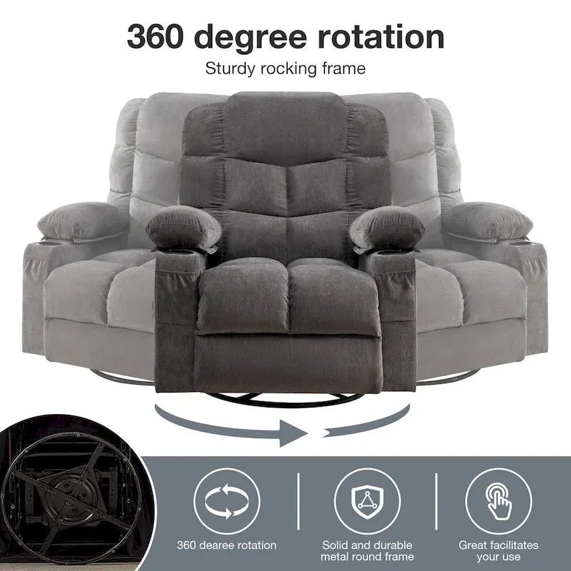 Massage Rocker Recliner Chair Rocking Chairs for Adults Oversized with 2 Cup Holders, USB Charge Port Soft Features a Manual Mas(N/A)