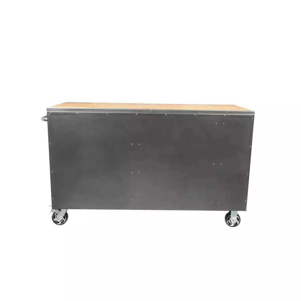 Husky 72 in. x 24 in. D Standard Duty 18-Drawer Mobile Workbench Tool Chest with Solid Wood Top in Stainless Steel