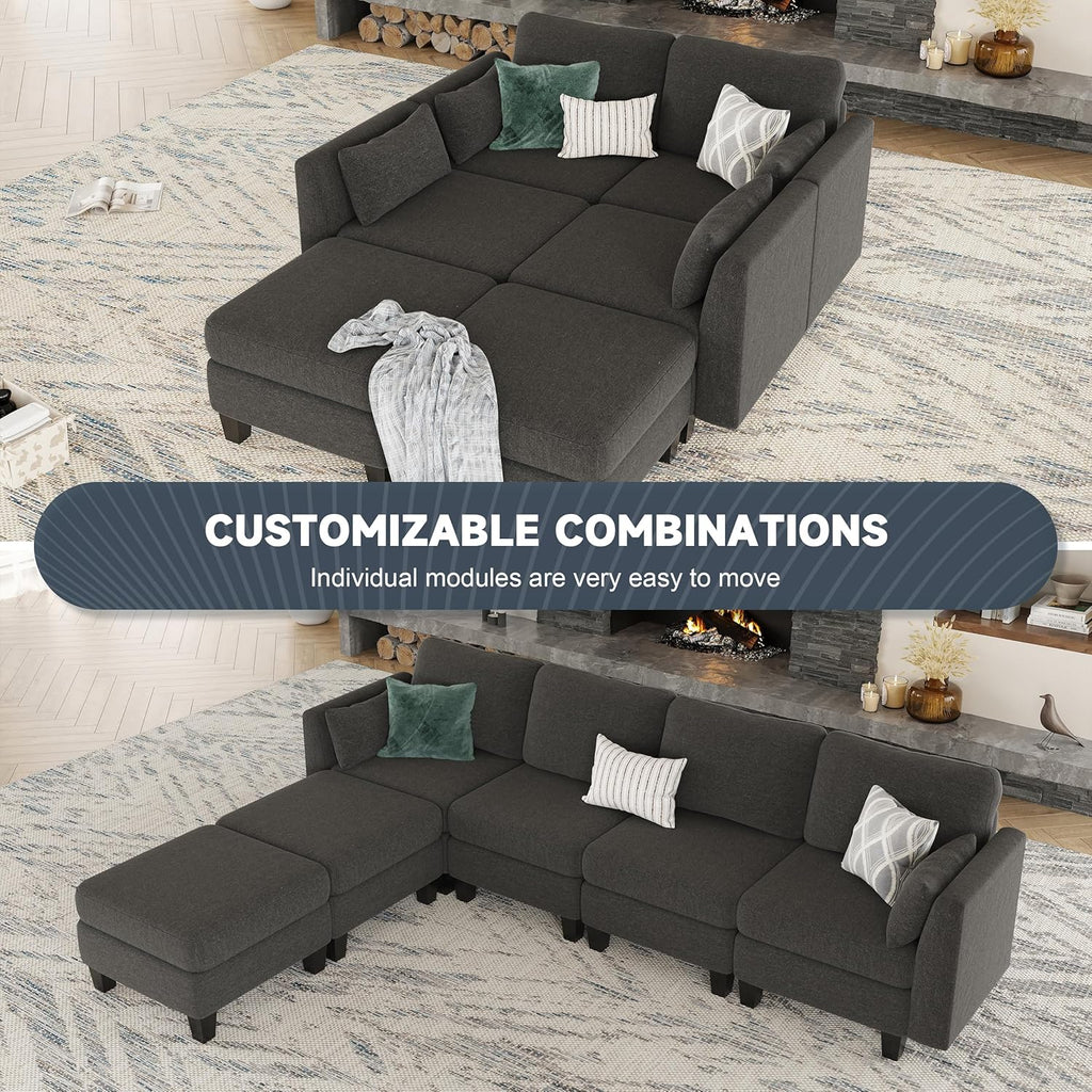 Modular Sectional Sofa, Convertible U Shaped Sofa Couch with High Density Memory Foam, 6 Seat Comfy Modular Sofa Couch for Living Room, Modern U Shaped Sectional Sofa, Dimgrey(Dimgrey)