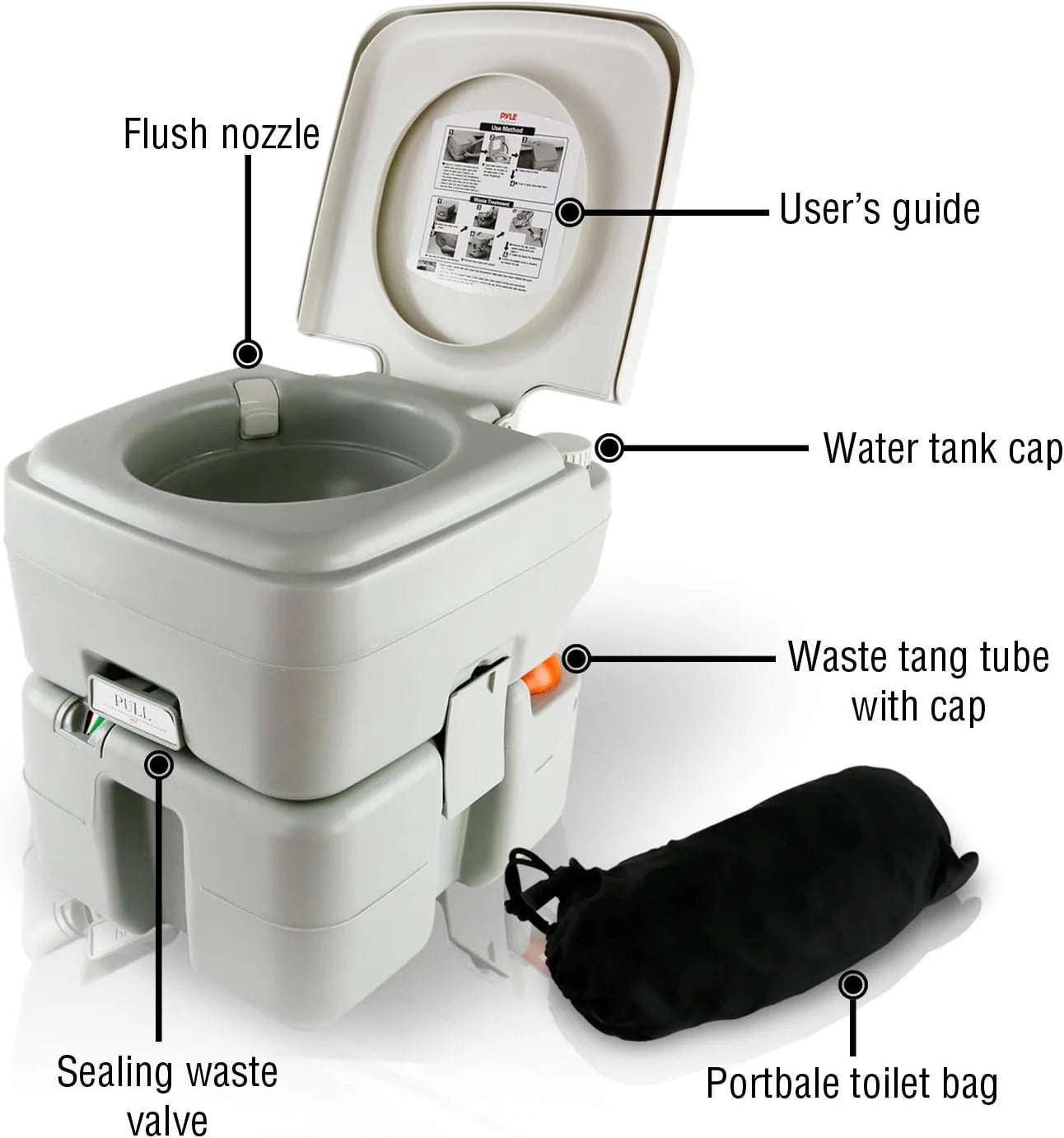 Portable Toilet with Carry Bag – Indoor Outdoor Toilet with CHH Piston Pump  Level Indicator – 5.3 Gallon Large Waste Tank – 100-120 Flushes for RV, Camping, Hiking  Boating, SLCATL320(37cm x 41cm x 35cm/Gray/Portable Toilet)