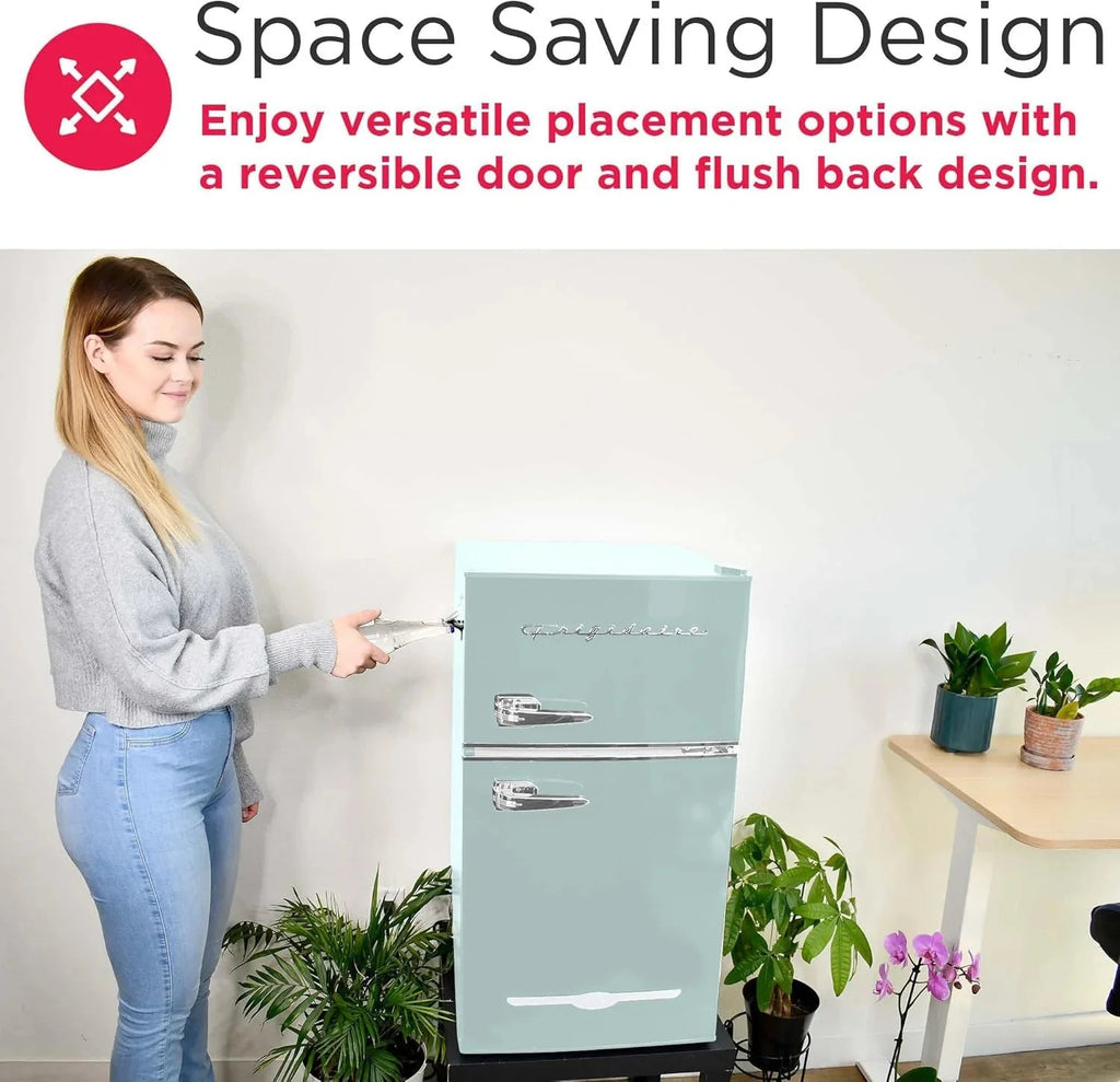 Frigidaire Retro Mini Fridge with Freezer  Side Bottle Opener-Small 2 Door Refrigerator for Office Bar or College Dorm Room-3.1 Cu Ft – 19”"D x 20.5" W x 33.5" H(Red/Double Door/Refrigerator)