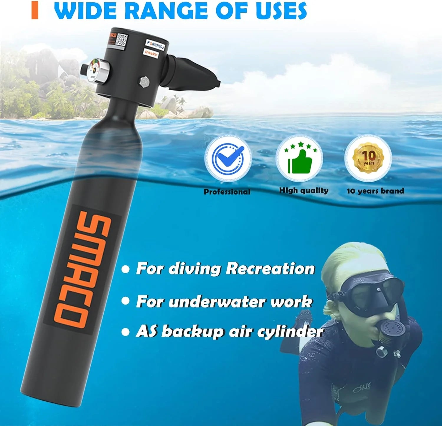 Mini Scuba Tank 0.5L Portable Scuba Diving Tank Support About 6 Minutes Underwater Breathe, Scuba Diving Cylinder with 0.5L Capacity 3000Psi/200Bar Maximum Pressure for 33 ft Depth Diving(Green)