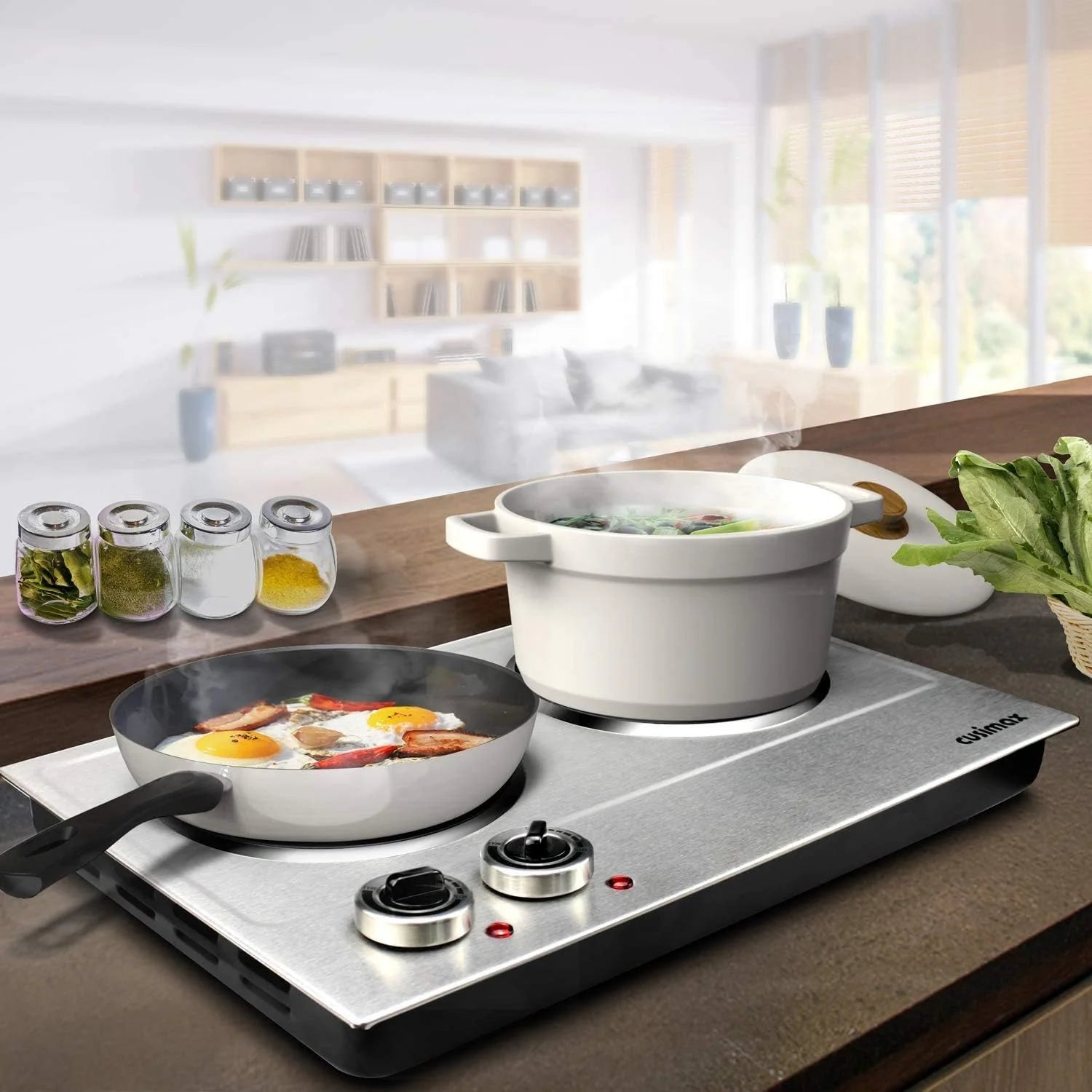 Hot Plate,1800W Ceramic Electric Hot Plate for Cooking, Dual Control Infrared Cooktop, Portable Countertop Burner, Glass Plate Electric Cooktop, Silver, Stainless Steel(Single Stove/Black)