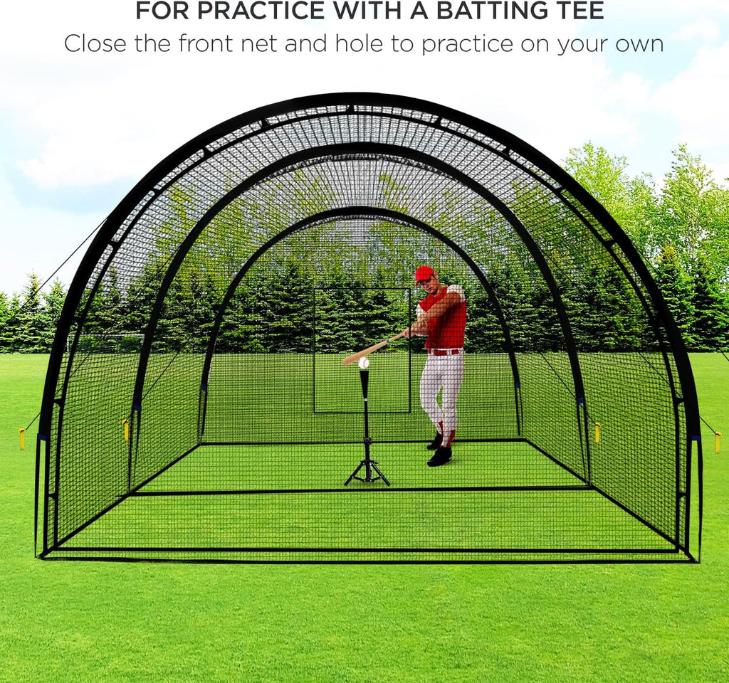 Baseball Batting Cage Net Batting Cages for Backyard Portable Baseball and Softball Batting Cages with Pitching Machine Hole and Detachable Door for Backyard Outdoor Hitting Practice(30 x 12 x 8 Feet)