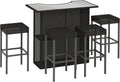 5-Piece Gray PE Rattan Outdoor Bar Set with Glass Table  4 Stools(Dark Brown)