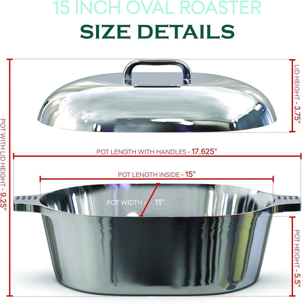 Cast Aluminum Dutch Oven - 8 Quart - Oval Dutch Oven Pot with Lid for Families and Parties - Lightweight Cajun Cookware with Ideal Heat Distribution - Oval Roaster Pan with Lid (13 Inch)(11 Inch)