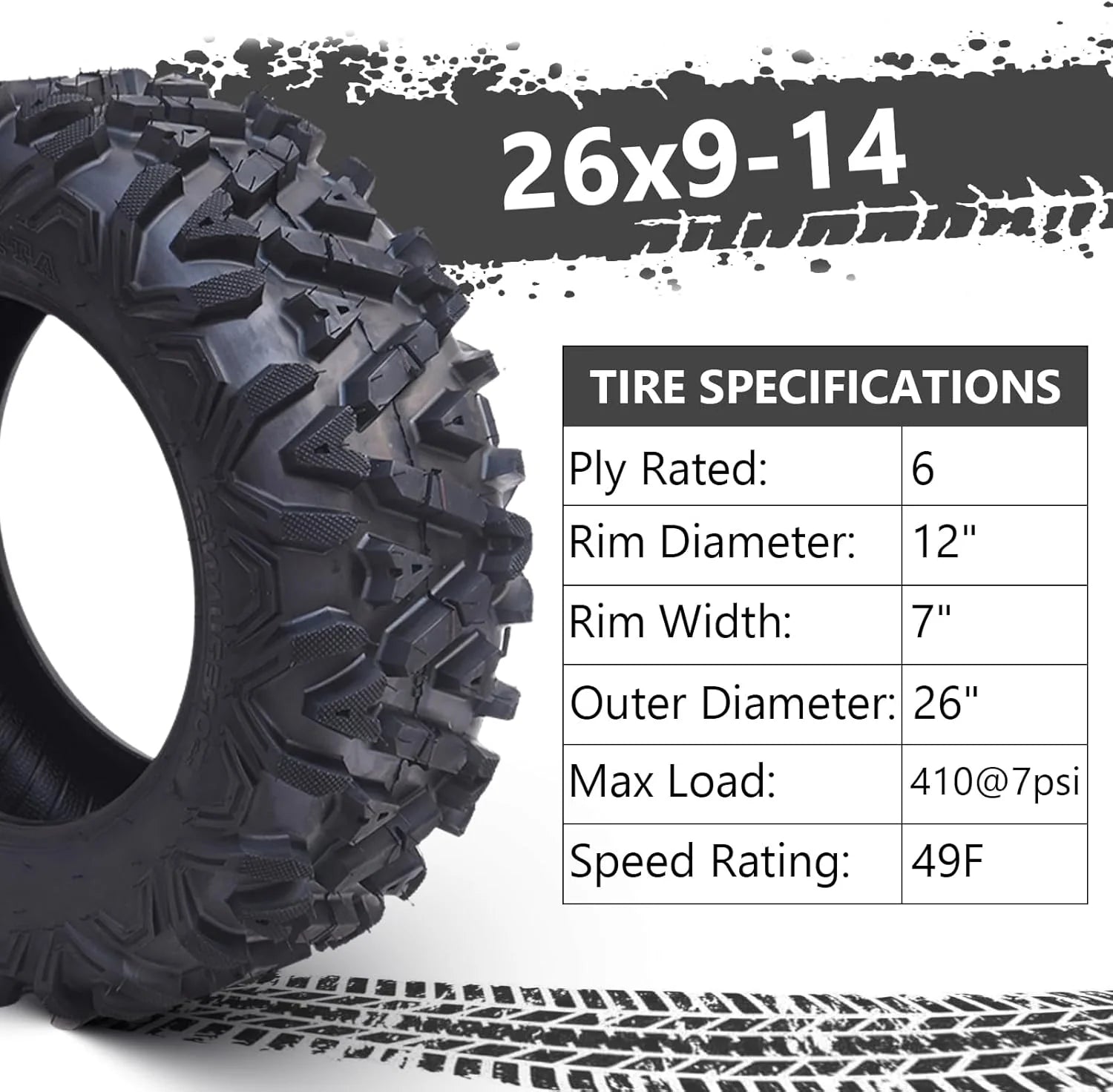 26x12x12 Atv Tires, Set of 2 Atv Tires 26x12-12 6PR, All Terrain Atv/Utv Off-Road Tires, Black(AT26x11-12-6PR)