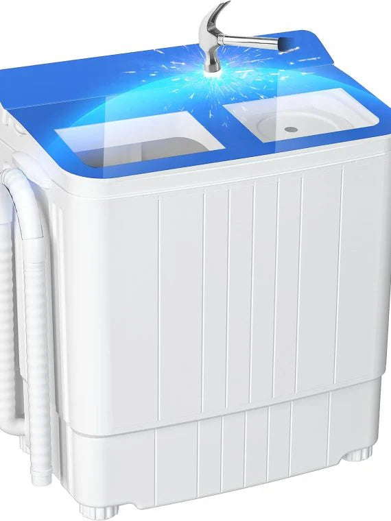 Portable Washing Machine - 14.5 lbs Mini Twin Tub Washer  Spin Dryer for Apartments, Dorms, RVs, Camping - Gray/Blue