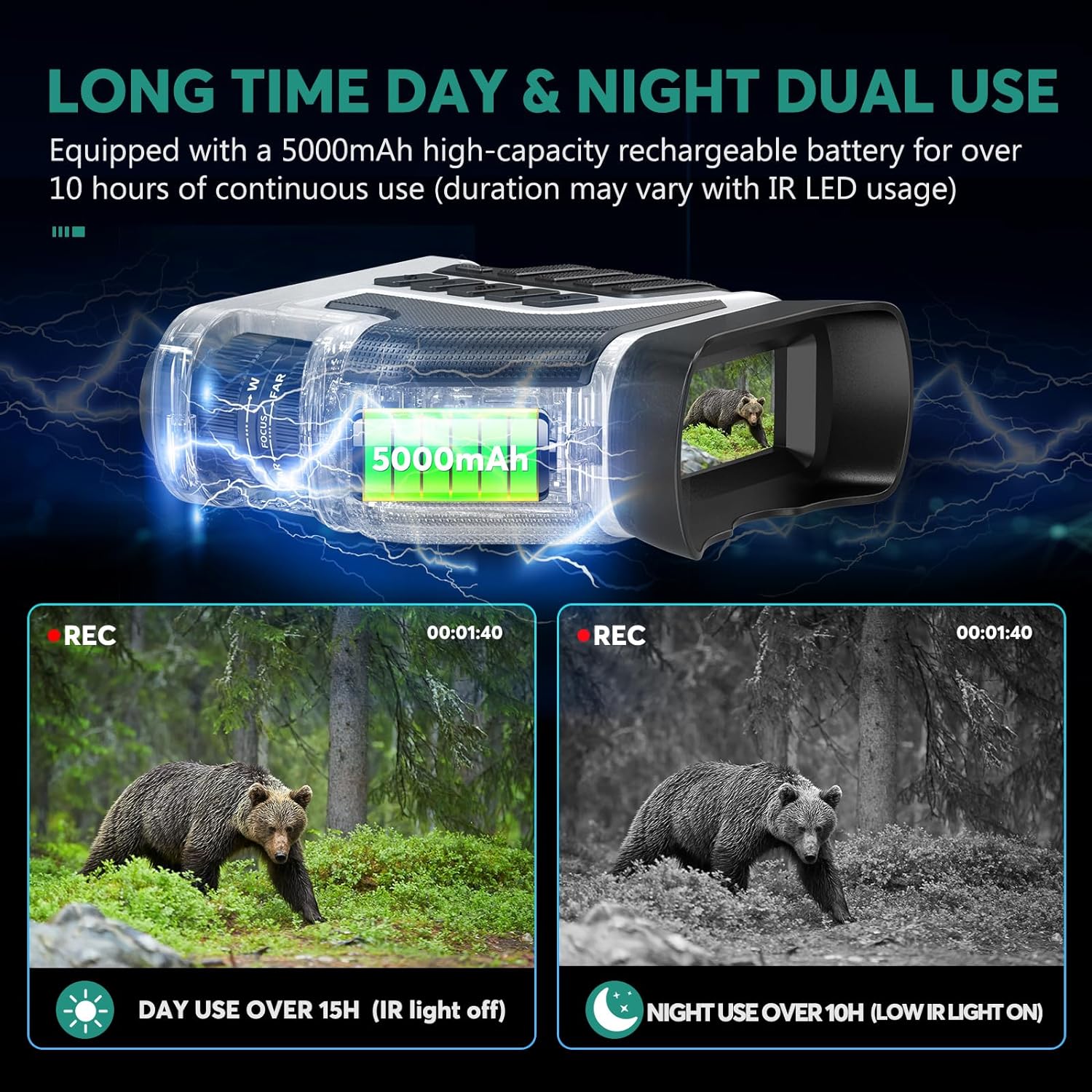 Night Vision Goggles, Night Vision Binoculars 4K Infrared Digital with 1300ft View Range, High Sensitivity Night Goggles for Hunting, Camping and Surveillance, Rechargeable, 32GB TF Card Inclu(Black and White)
