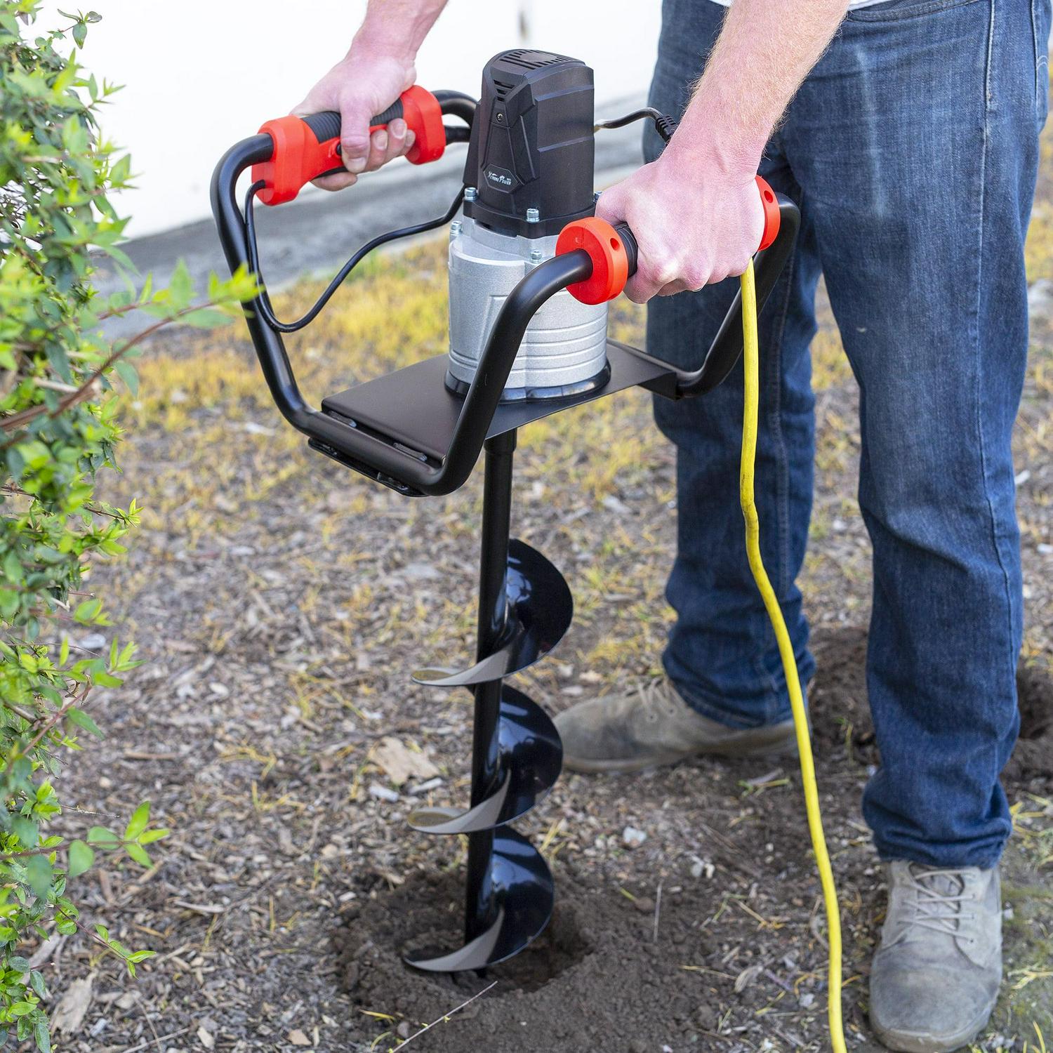 XtremepowerUS 1500W Electric Post Hole Digger with 6" Auger Bit, Anti Vibration Handle  Safety Lock for Soil  Fence Posts