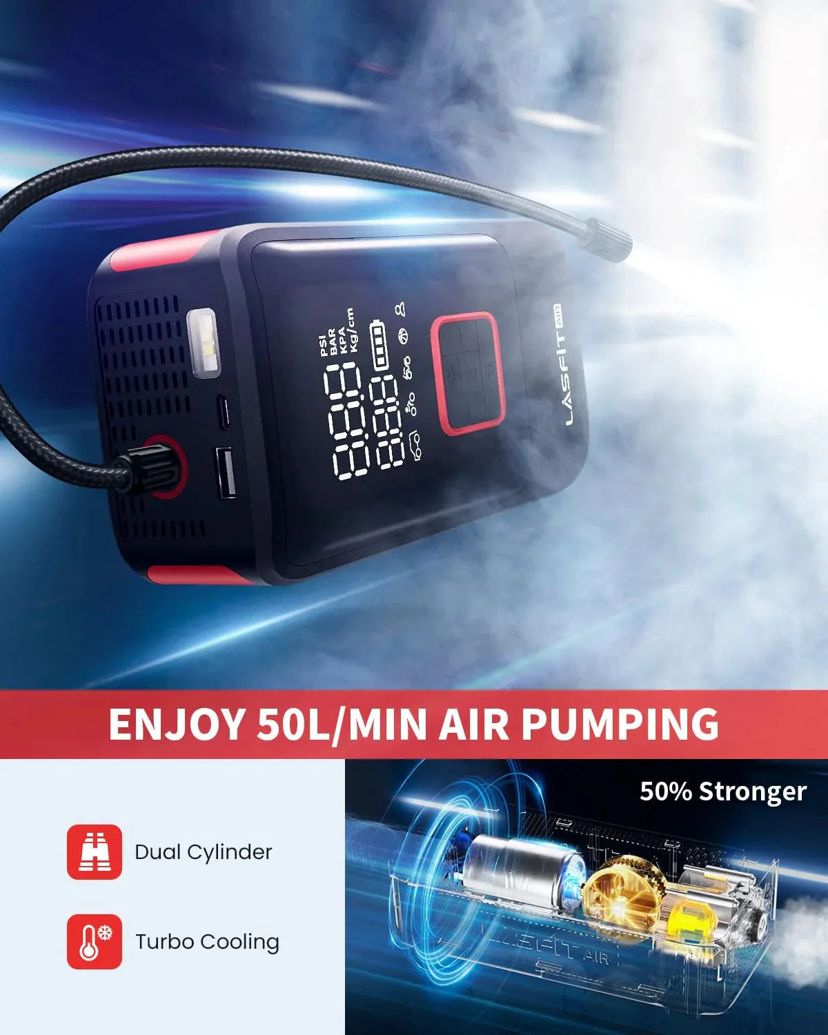 Tire Inflator Portable Air Compressor Fit Pickup Truck  Large Tires Air Pump for Car Tires w/Digital Pressure Gauge, Auto Stop, 150PSI Electric 12000mAh Cordless 12V Corded Dual-Use