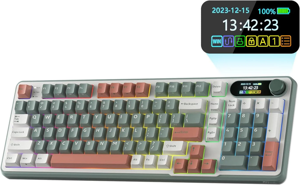 Mechanical Keyboard w/Smart Display  Knob, Top Mount 96% Wireless Mechanical Keyboard BT/2.4G/USB-C, Hot Swappable, Software Support, Creamy Sounding, 98 Keys(Linear Viridian Switch/Lavender Purple)