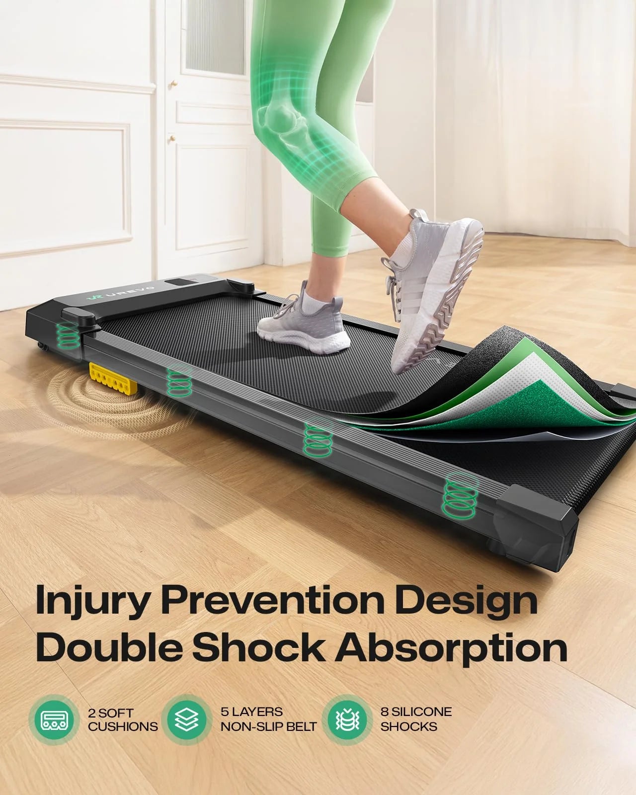 UREVO Smart Walking Pad, Compact Under Desk Treadmill(Black)