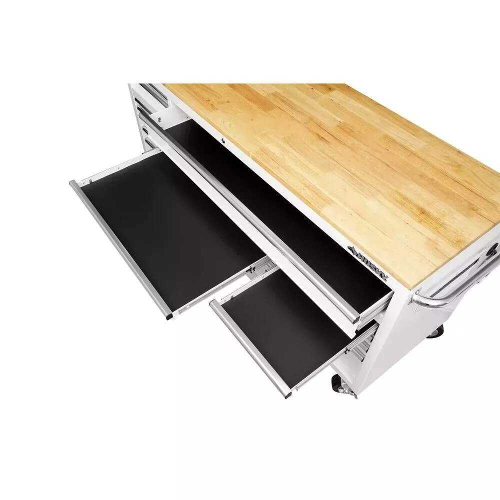 72 in. W x 24 in. D Standard Duty 18-Drawer Mobile Workbench Tool Chest with Solid Wood Top in Gloss White