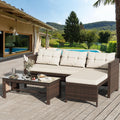 Outdoor Patio Furniture Sets, Wicker Patio sectional Sets 3-Piece, All Weather Wicker Rattan Patio Seating Sofas with Glass Coffee Table and Cushion (Beige)(Beige Cushion)