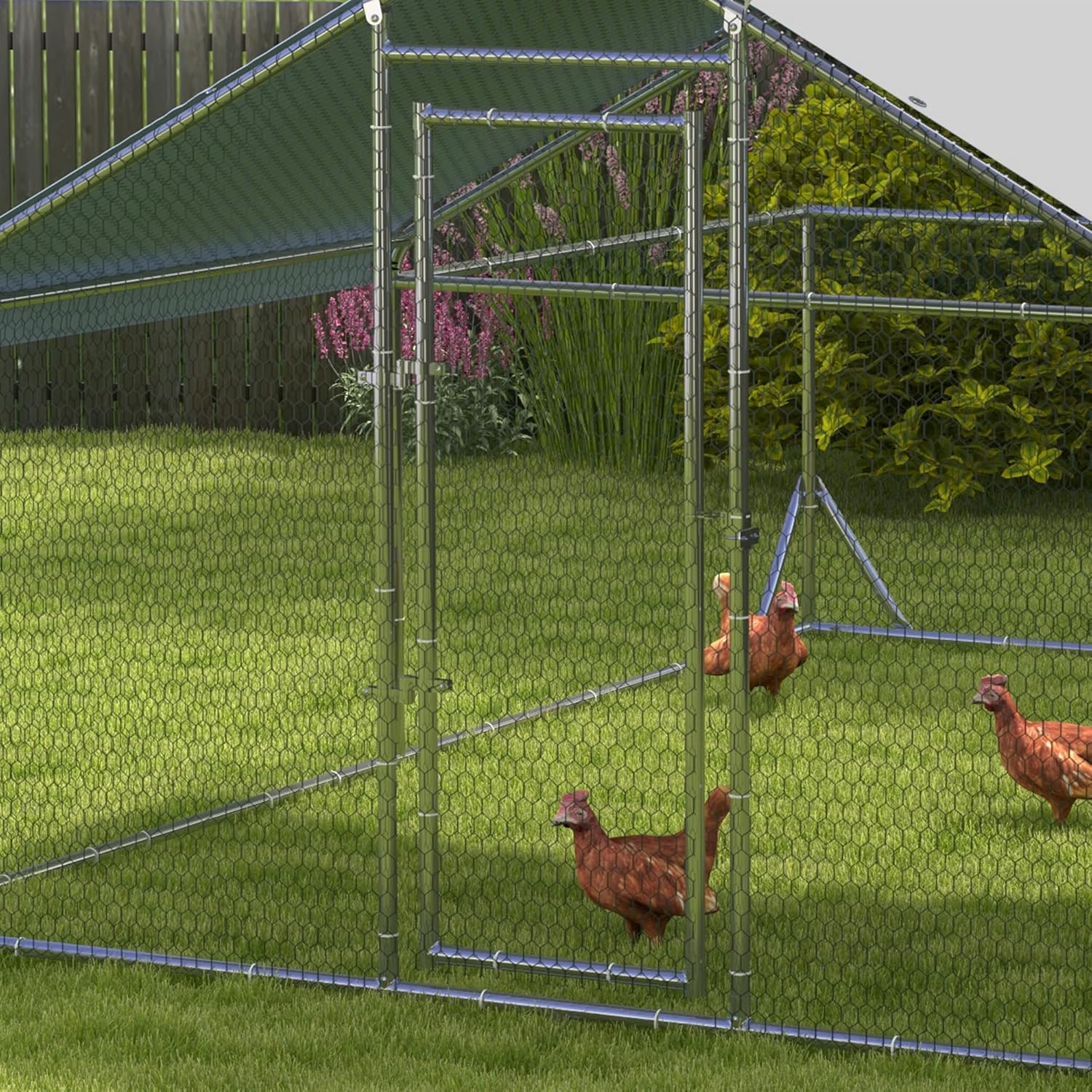 Large Metal Chicken Coop with UV Cover, 13.1'x9.8'x6.4' for Poultry  Small Animals(Solid/400L x 300W x 195H cm)