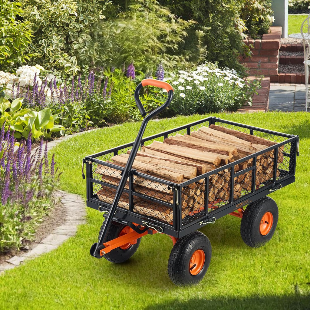 Garden Dump Cart, Heavy Duty Garden Wagon Yard Dump Wagon with Removable Sides, Convert to Flatbed, Utility Liner, 10in All Terrain Wheels(880lbs)