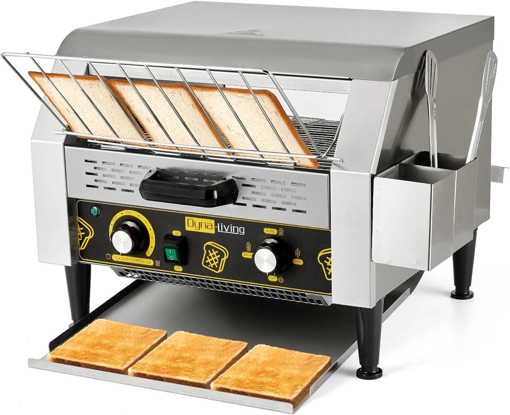 Toaster 450 Slices/Hour Stainless Steel Restaurant Toaster Conveyor with Storage Boxes 2600W Heavy Duty Industrial Conveyor Toasters Bagel Toaster Conveyor Belt Toasters(300 PCS/H)
