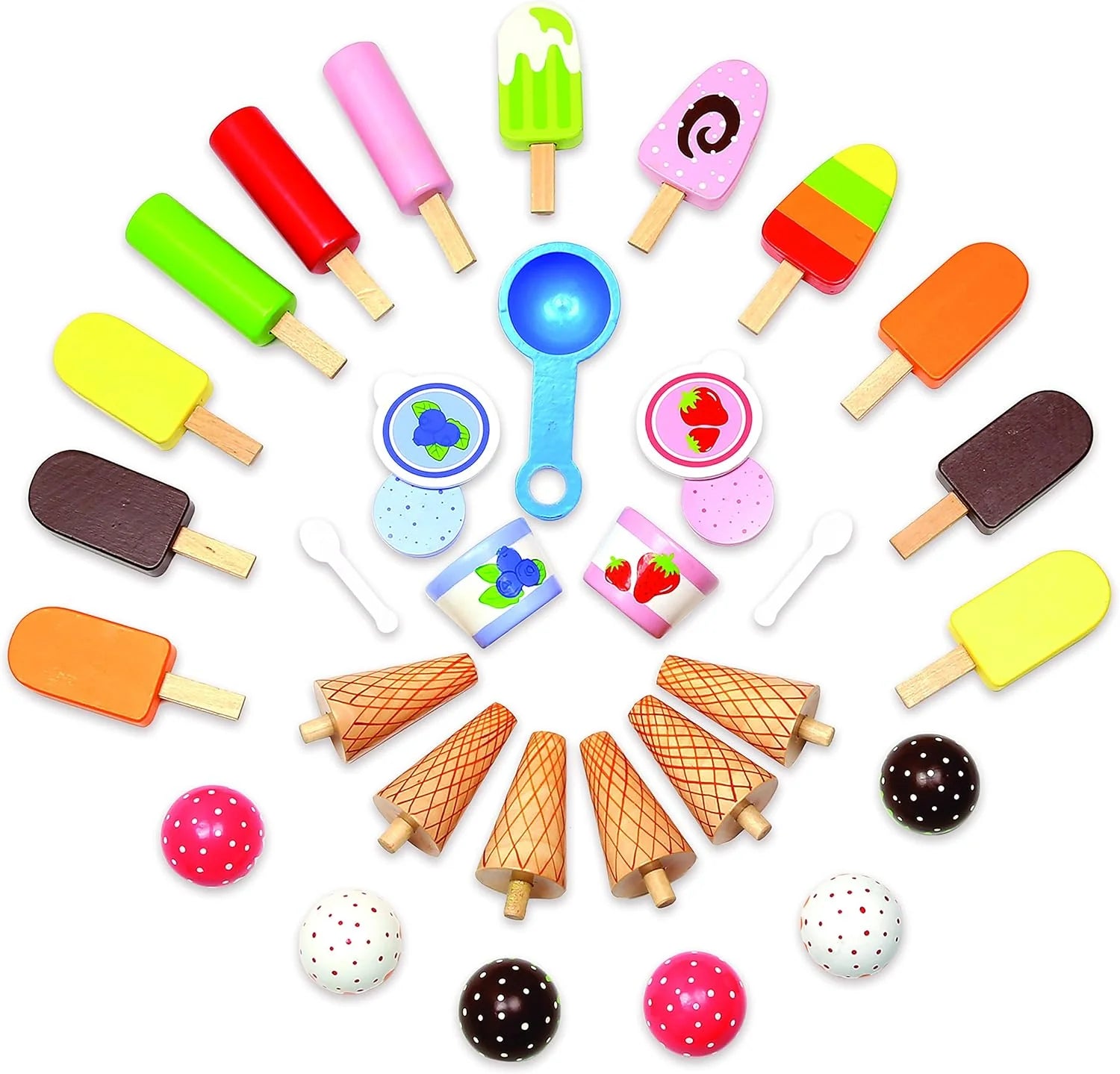 Ice Cream Truck Pretend Play Stand for Kids - High Quality Wooden 33+ Piece Realistic Wooden Toy Set