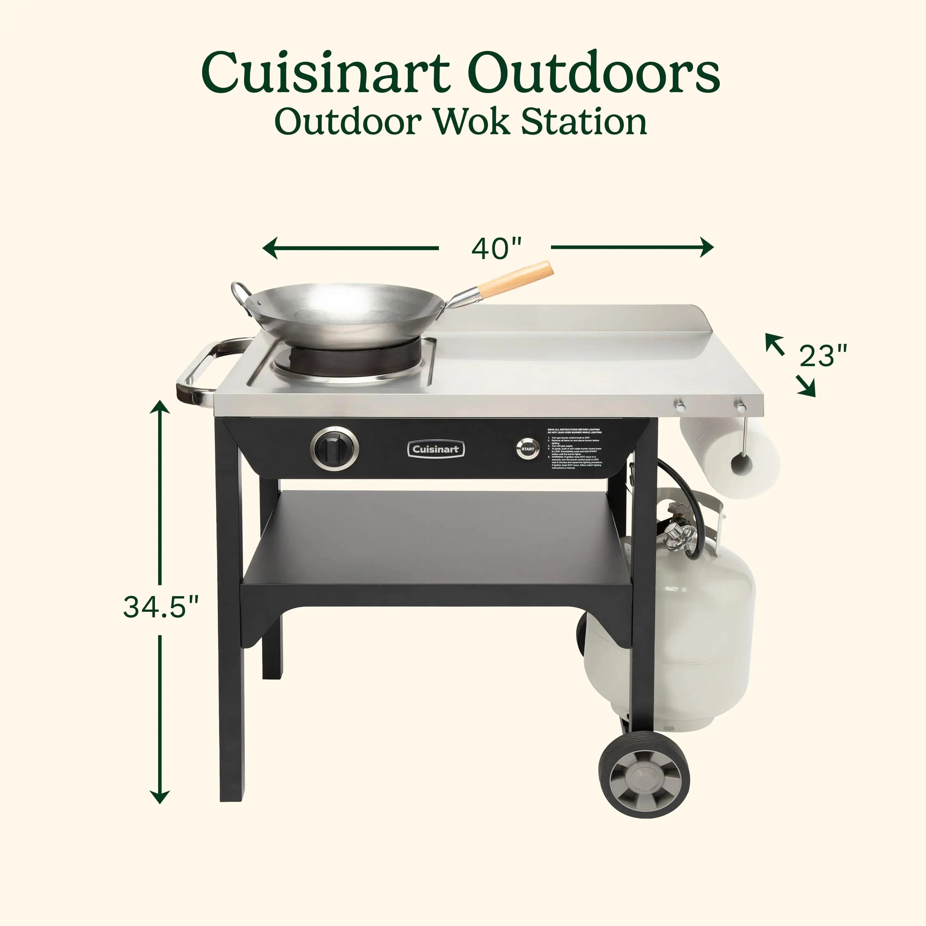 Cuisinart Outdoor Wok Station, 50,000 BTU Propane Outdoor Wok Burner w Prep Table, 14" Carbon Steel Wok for Stir Fry, Searing, BBQ  Black