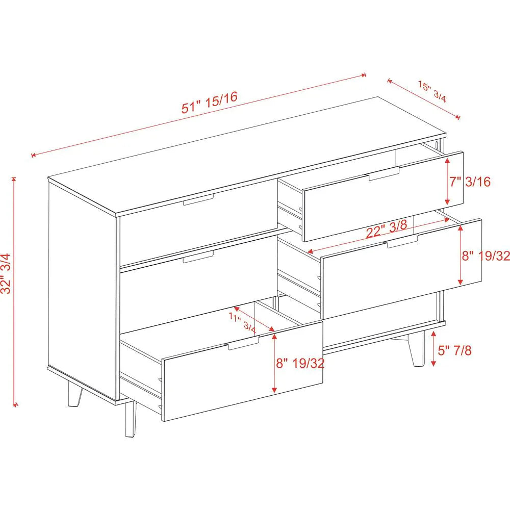 6-Drawer Caramel Mid Century Modern Wood Dresser(Caramel)