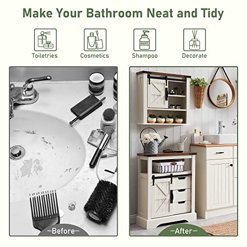 OKD Bathroom Floor Cabinet, Farmhouse Storage Cabinet with Sliding Barn Door  Storage Drawers