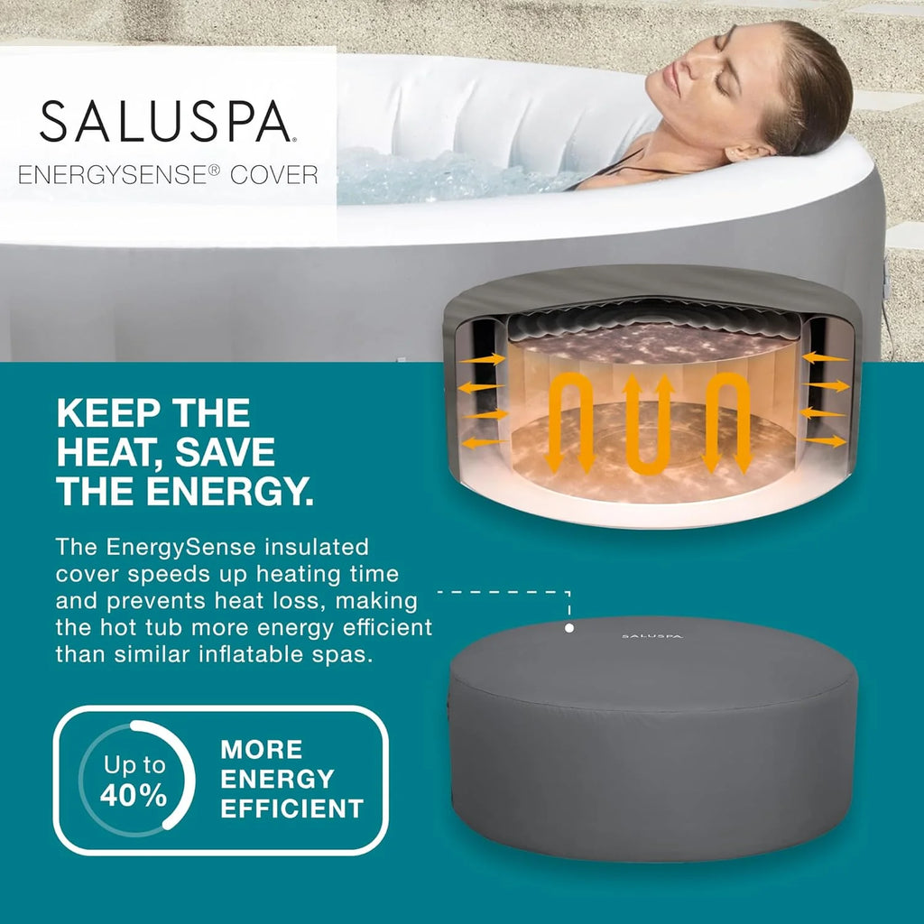 Inflatable Hot Tub Spa (71" x 26") | Portable Hot Tub with 2 Covers (1 Energy-Efficient Thermal Cover and 1 Standard Cover) | Fits Up to 2-4 Persons | Black(Dominica (EnergySense))
