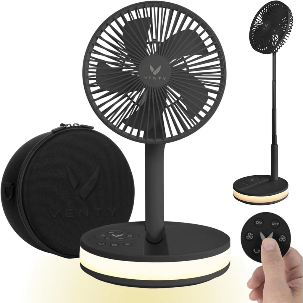 Portable Fan - Wireless Battery Operated Fan, 48HR Run Time 16000MAH Battery, Oscillating Rechargeable Fan, Remote Control  LED Lighting, Folding Telescopic Camping Fan (White with Case)(White)