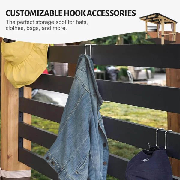 [10x12FT] Heavy Duty Premium Outdoor All-Season Wooden Cedar Hardtop Gazebo With Metal Roof  Back Curtains (SAK57184)(Buy 1)