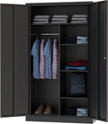 Metal Storage Cabinets Locker with Lock Door, 72'' Clothing Coat Steel Storage Freestanding Wardrobe for Office, Home, School, Employee,Gym,Fire Department (1PC-Black)(Black)