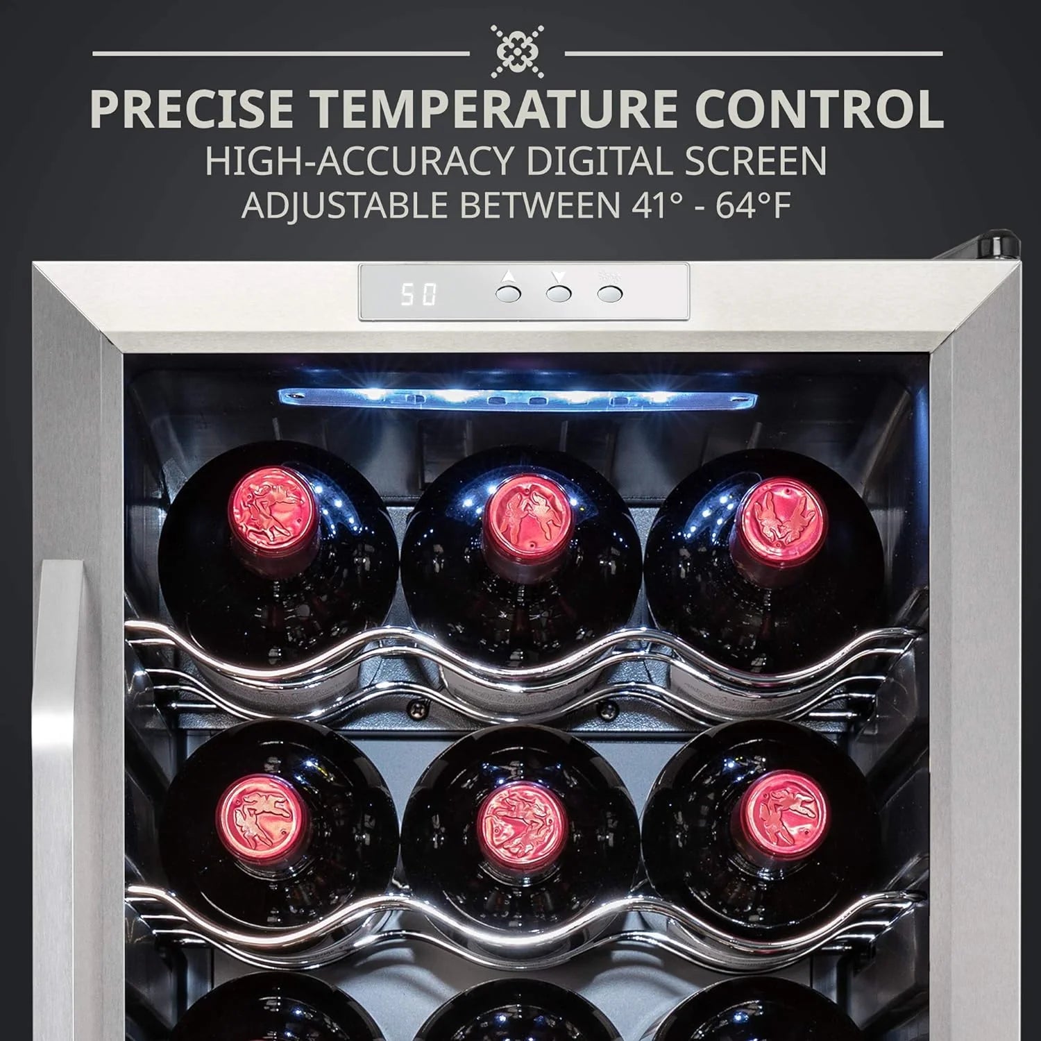 18 Bottle Compressor Wine Cooler Refrigerator w/Lock, Large Freestanding Wine Cellar For Red, White, Champagne or Sparkling Wine, 41f-64f Digital Temperature Control Fridge Glass Door Black(Stainless Steel)