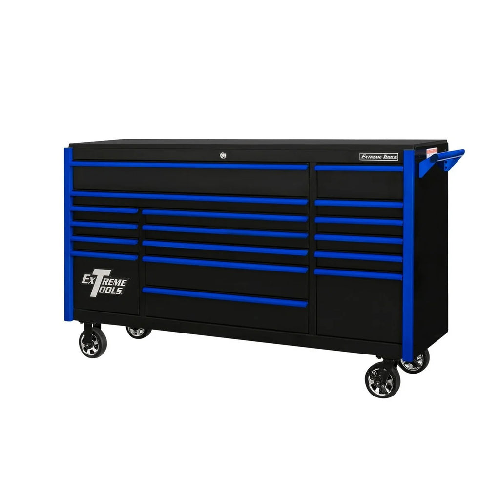 Extreme Tools DX Series 72” 17 Drawer Roller Cabinet(Black - Blue)