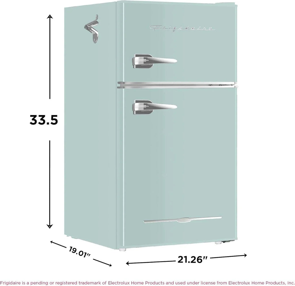 Frigidaire Retro Mini Fridge with Freezer  Side Bottle Opener-Small 2 Door Refrigerator for Office Bar or College Dorm Room-3.1 Cu Ft – 19”"D x 20.5" W x 33.5" H(Red/Double Door/Refrigerator)