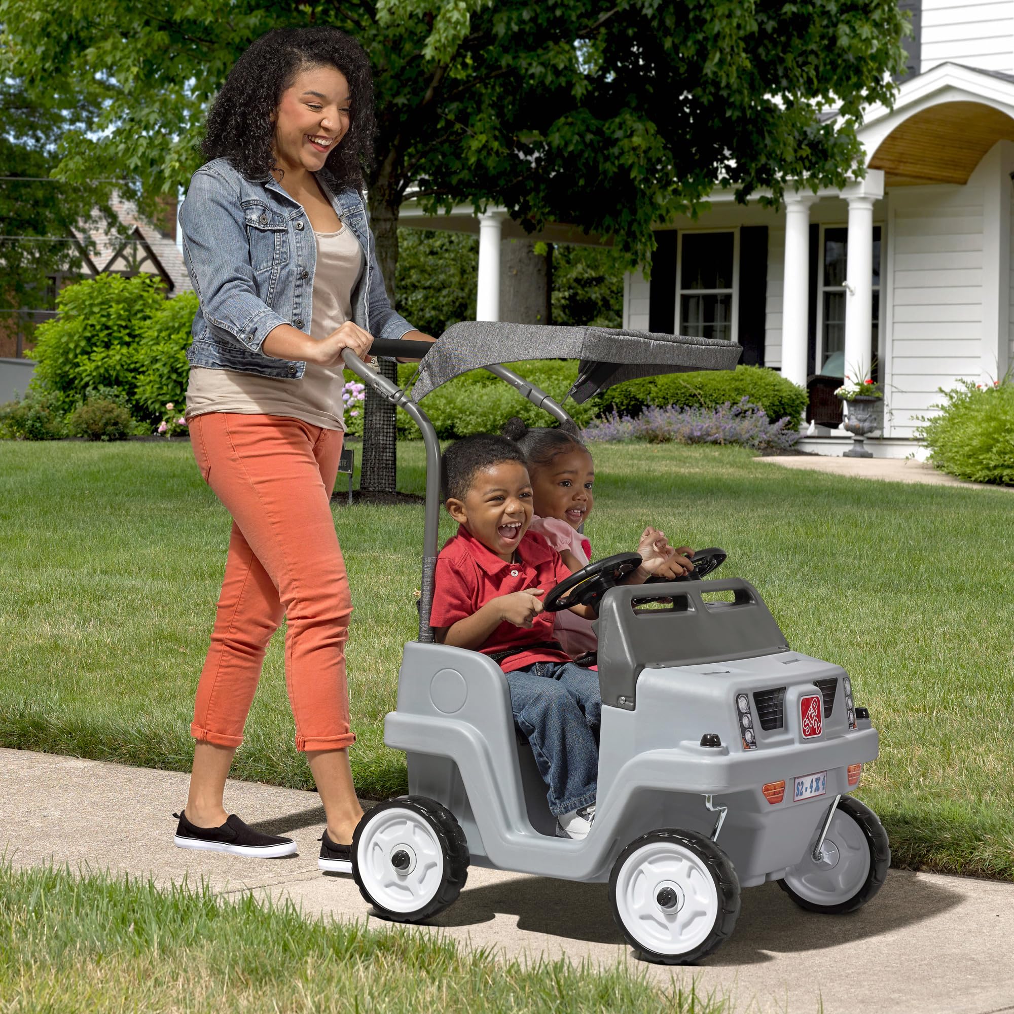 Step2 Side-by-Side Push Around SUV, Kids Push Car, 2 Seats(Blue/Large)