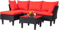 FDW Patio Furniture Set 4 Pieces Outdoor Rattan Chair Wicker Sofa Garden Conversation Bistro Sets for Yard,Pool or Backyard(Red)
