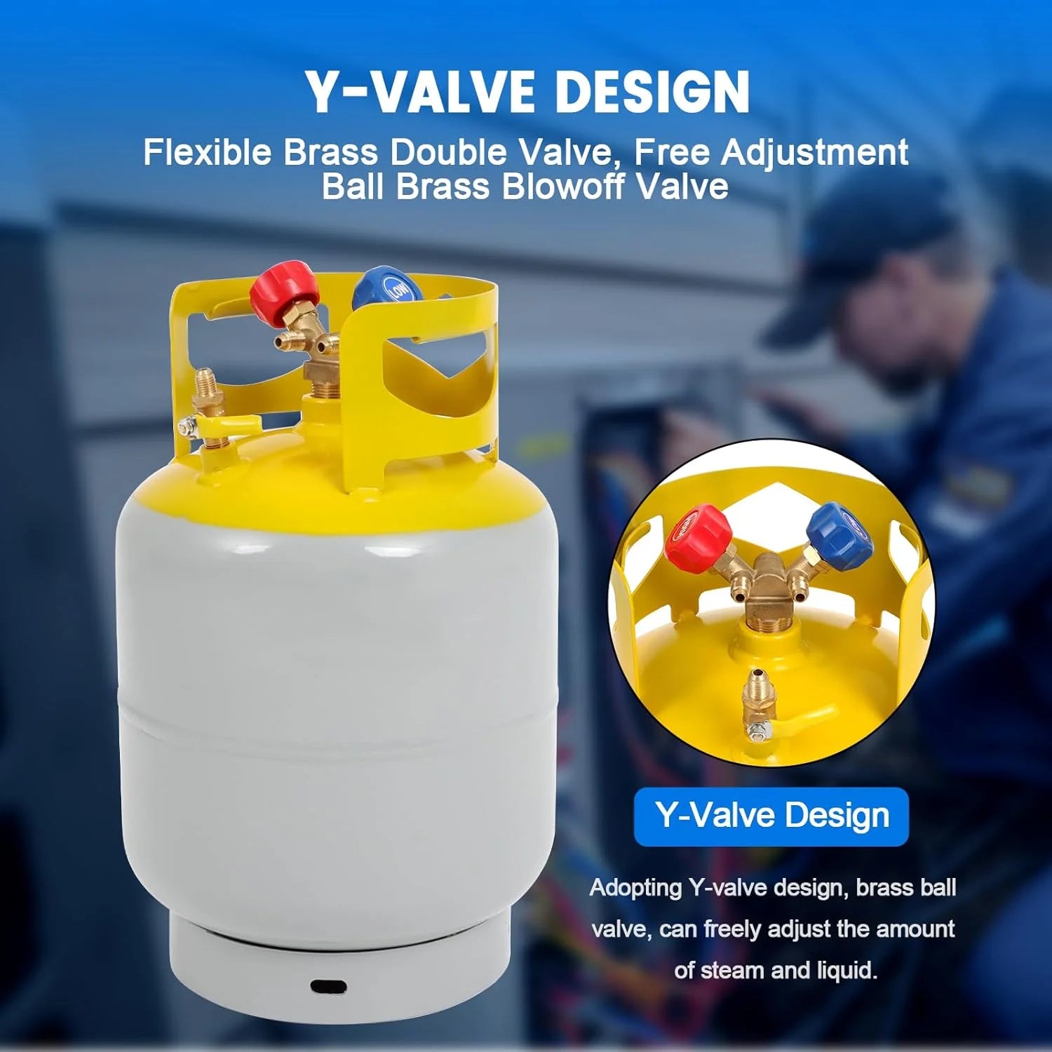 30 LB Refrigerant Recovery Tank for R12, R22, R134A, R410A Refrigerant with 1/4 SAE Y-Valve Liquid/Vapor Reclaim Tank AC Freon Recovery Tank Refrigerant Recovery Cylinder Tank Reusable-FAHKNS