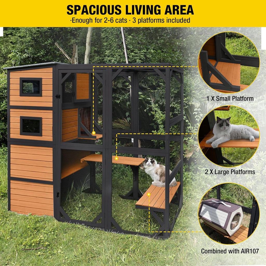 Aivituvin Large Cat Catio, 4 Tiers, Weatherproof Roof, 70"H x 77"L